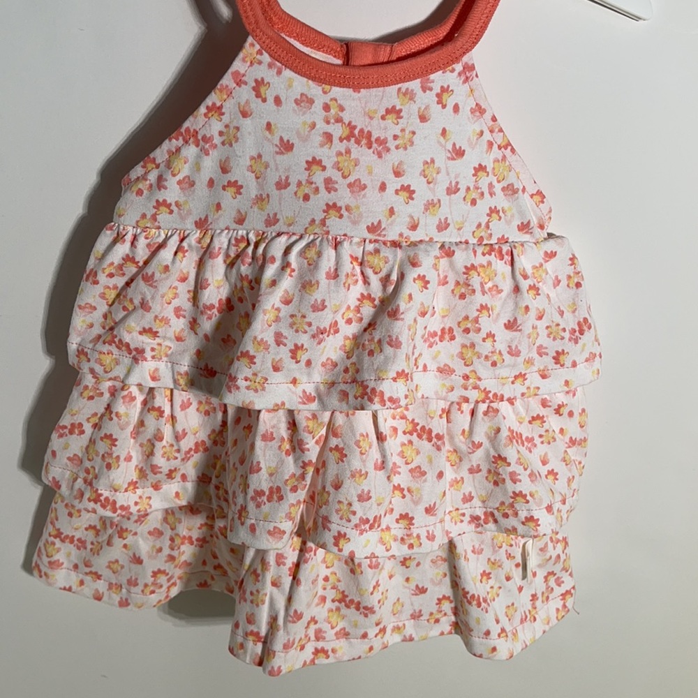 Burt’s Bees Baby Girl’s Peach & White Floral Petal Tiered Sleeveless Tunic - Picture 4 of 7